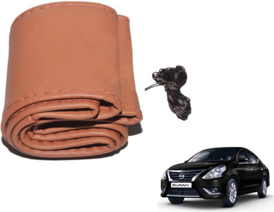 MOCKHE Hand Stiched Steering Cover For Nissan Sunny(Tan, Leatherite)