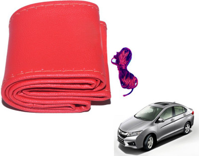 MOCKHE Hand Stiched Steering Cover For Honda City(Red, Leatherite)