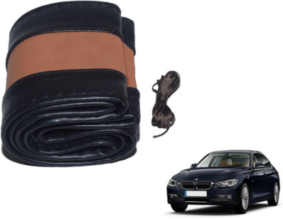 MOCKHE Hand Stiched Steering Cover For BMW 520d(Black, Tan, Leatherite)