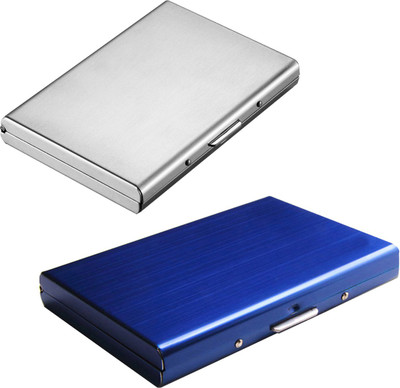 StealODeal Full Blue Metal Limited Edition With Silver Debit/Credit Atm|Combo of 2| 6 Card Holder(Set of 2, Silver, Blue)