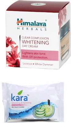 

Himalaya clear complexion whitening day cream, kara cleansing and hydrating wipes(Set of 2)