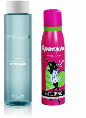 

Oriflame Sweden Optimals Hydra Refreshing Toner Ail Skin Types 200 Ml (33995) With One Sparkle Perfume Spray 150 Ml(Set of 2)