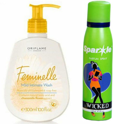 

Oriflame Sweden feminelle mild intimate wash 300 ml (33459) with one sparkle perfume spray 150 ml(Set of 2)