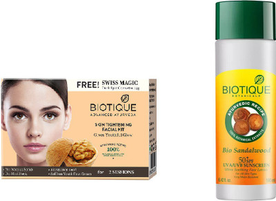 

BIOTIQUE BIO Skin Tightening Facial Kit, Bio Sandalwood Ultra Soothing Face Lotion 50+ SPF UVA/UVB Sunscreen(Set of 2)