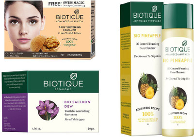 

BIOTIQUE BIO Skin Tightening Facial Kit, Bio Saffron Dew Youthful Nourishing Day Cream, Bio Pineapple Oil Control Face Cleanser For Normal To Oil Skin(Set of 3)