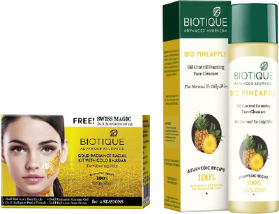 BIOTIQUE BIO Gold Radiance Facial Kit, Bio Pineapple Oil Control Face Cleanser For Normal To Oil Skin(Set of 2)