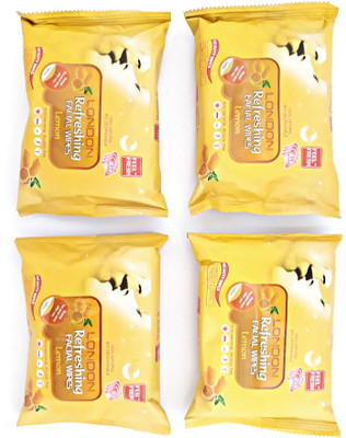 

LONDON Refreshing FACIAL WIPES 100% NATURAL, HYGENIC & REFRESHING PACK OF 4 [ LEMON ] 25 WET WIPES PER PACK(Pack of 25)
