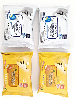 

LONDON Refreshing FACIAL WIPES 100% NATURAL, HYGENIC & REFRESHING PACK OF 4 [2 LEMON + 2 WHITE ] 25 WET WIPES PER PACK(Pack of 25)