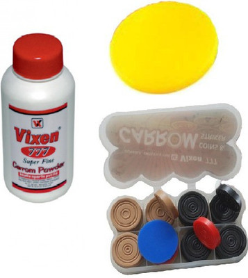 

Vixen Combo of Three- One 'Vixen 777' carrom Powder , One Carrom Striker and One Box 'Carrom Men 777' Coins- Board Game