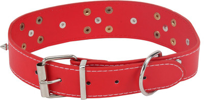 

SRI Durable Adjustable Dog Collar with Metal Triangular Spike Studs Dog Everyday Collar(, Red