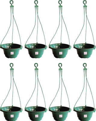 

Mopi Hanging Flower Pot Container (Plastic,dark green, Height - 11 cm) Plant Container Set(Pack of 8, Plastic)