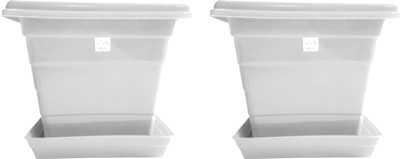 

Mopi SQUARE 12 INCH WHITE PLANTER WITH PLATE PACK OF 2 Plant Plant Container Set(Pack of 2, Plastic)