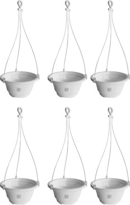 

Mopi Hanging Flower Pot Container (Plastic,white, Height - 11 cm) Plant Container Set(Pack of 6, Plastic)