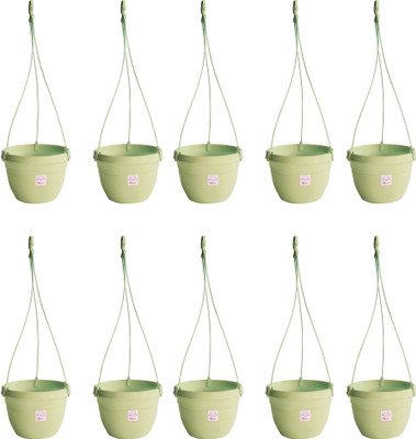 

Mopi Hanging Flower Pots 7inch Planter,green Plant Container Set(Pack of 10, Plastic)
