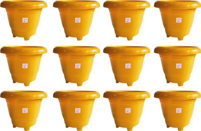 

Mopi HIGH GRADE PLASTIC LEG PLANTER (Plastic,Yellow,12 inch ) Plant Container Set(Pack of 12, Plastic)