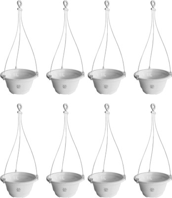 

Mopi Hanging Flower Pot Container (Plastic,white, Height - 11 cm) Plant Container Set(Pack of 8, Plastic)