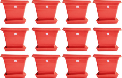 

Mopi SQUARE 12 INCH ORANGE PLANTER WITH PLATE PACK OF 2 Plant Plant Container Set(Pack of 12, Plastic)