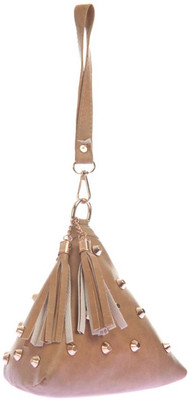 

Aliado Faux Leather Beige Coloured Zipper Closure Embellished Potli Bag Potli(Tan)
