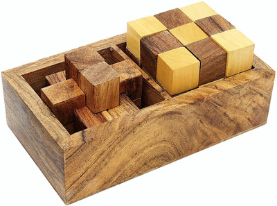 

SKAVIJ Puzzles Wooden Brain Teaser Games Burr Puzzle and Snake Cube 2-in-1 Puzzle Gift Set Handmade Toy Educational Puzzles for Kids & Adults(2 Pieces)