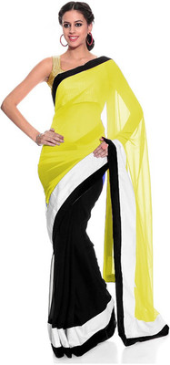 Hari Krishna Enterprise Solid Fashion Georgette Saree(Yellow, Black) Flipkart