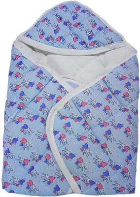Just Born The Baby Line Wrapper With Cap DR-01 with cartoon character Sleeping Bag(Blue, Sky blue
