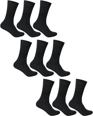 QUEERY Men Solid Mid-Calf/Crew(Pack of 9)