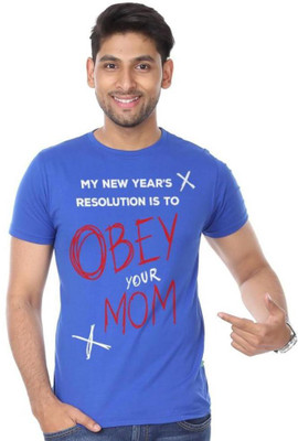 BonOrganik Printed Men Round or Crew Blue T-Shirt