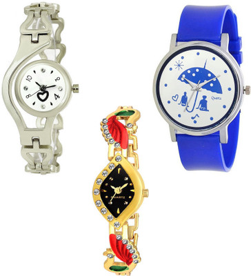

Skmi Silver Chain Golden Kundan And Pu Strap Designer 003 Combo For Women And Girls Watch - For Girls