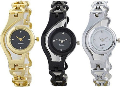 

Rage Enterprise New Stylish Multi color Chain Metal Black & Silver Dial Men & Women Watch - For Girls