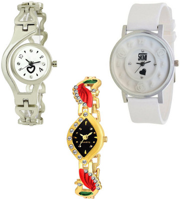 

Skmi Silver Chain Golden Kundan And Pu Strap Designer 007 Combo For Women And Girls Watch - For Girls