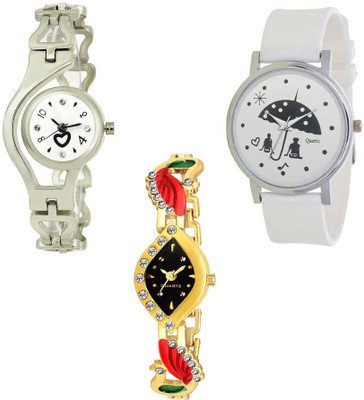 

Skmi Silver Chain Golden Kundan And Pu Strap Designer 001 Combo For Women And Girls Watch - For Girls