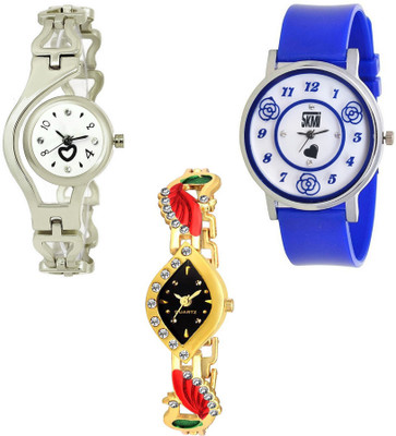 

Skmi Silver Chain Golden Kundan And Pu Strap Designer 009 Combo For Women And Girls Watch - For Girls