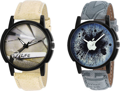 

GUOYU Grey Leather Strap Stylish Designer Watch For Boys And Girls And Men And Women Watch - For Couple