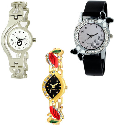 

Skmi Silver Chain Golden Kundan And Pu Strap Designer 014 Combo For Women And Girls Watch - For Women