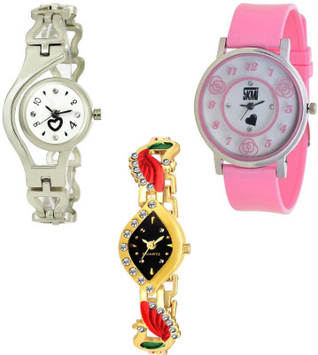 

Skmi Silver Chain Golden Kundan And Pu Strap Designer 010 Combo For Women And Girls Watch - For Women