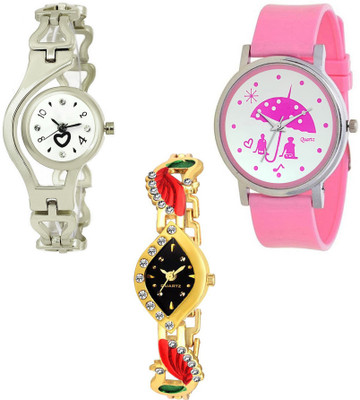 

Skmi Silver Chain Golden Kundan And Pu Strap Designer 004 Combo For Women And Girls Watch - For Women