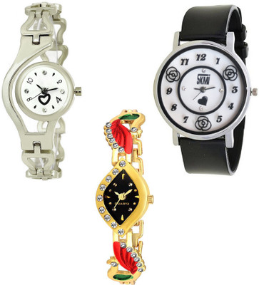 

Skmi Silver Chain Golden Kundan And Pu Strap Designer 008 Combo For Women And Girls Watch - For Women