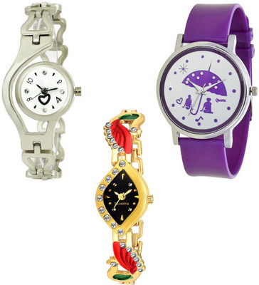 

Skmi Silver Chain Golden Kundan And Pu Strap Designer 005 Combo For Women And Girls Watch - For Girls