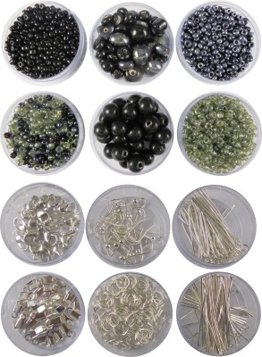 estore handmade handcrafted glass bead / seed bead complete set for jewelry making with metal fittings & finding, keel, kunda, jump ring, lobster clasp closure, glass beads seed beads diy kit (black)