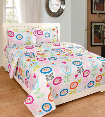 

Astra 1 TC Polycotton Double Floral Bedsheet(Pack of 1, White)