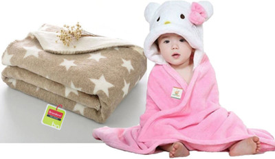 

Brandonn Printed  Hooded Baby Blanket(Polyester, Pink,Beige