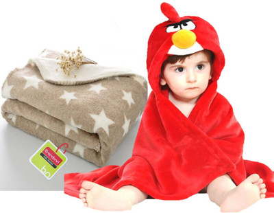 

Brandonn Printed  Hooded Baby Blanket(Polyester, Red,Beige