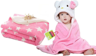 

Brandonn Printed  Hooded Baby Blanket(Polyester, Pink