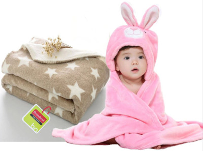

Brandonn Printed  Hooded Baby Blanket(Polyester, Pink,Beige