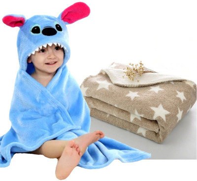 

Brandonn Printed  Hooded Baby Blanket(Polyester, Blue,Beige
