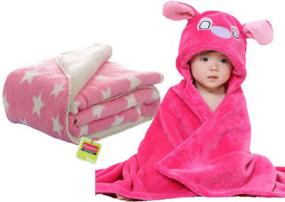 

Brandonn Printed  Hooded Baby Blanket(Polyester, Hotpink,Pink