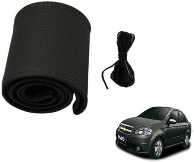 MOCKHE Hand Stiched Steering Cover For Chevrolet Aveo(Black, Leatherite)