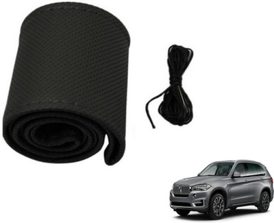 MOCKHE Hand Stiched Steering Cover For BMW X5(Black, Leatherite)