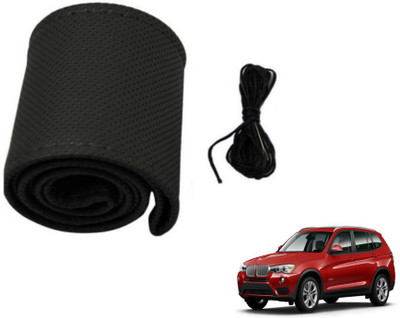 MOCKHE Hand Stiched Steering Cover For BMW X3(Black, Leatherite)