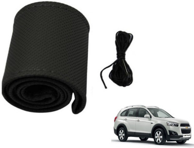 MOCKHE Hand Stiched Steering Cover For Chevrolet Captiva(Black, Leatherite)